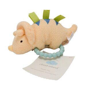 Cloud Island Dino Rattle Plush Toy Dinosaur Silicone Ring Ribbon Yellow Blue